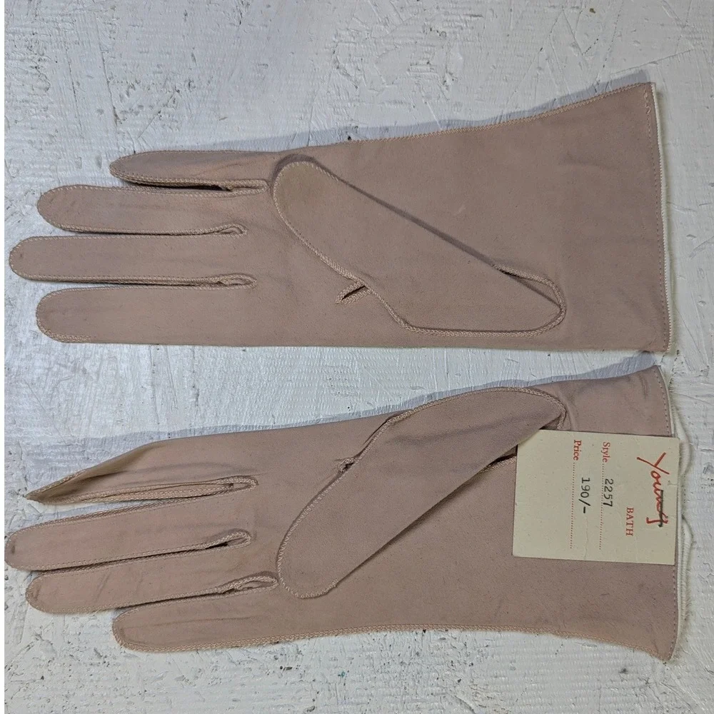 Youngs‎ Bath Leather Gloves S Tan Chevron Split Cuff Vintage READ